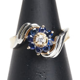 K18YG イエローゴールド Pt900 プラチナ コンビ サファイア0.54ct ダイヤ0.10ct 花 フラワー モチーフ リング 指輪 レディース 11号 【中古】